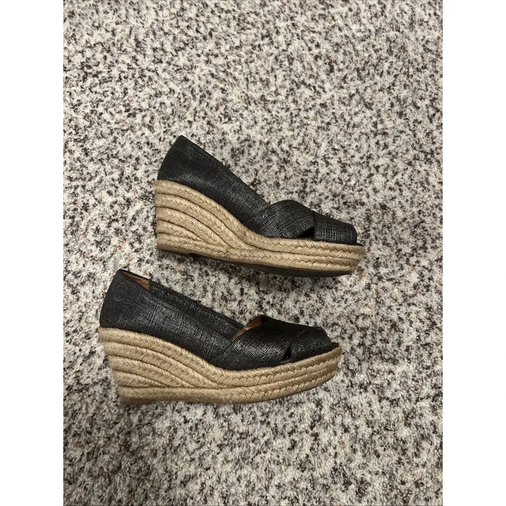 Tory Burch Filipe Espadrille Wedge Sandals Metallic‎ Gray Size 9B 3